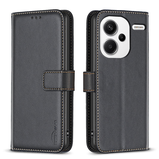 BINFEN COLOR BF17 For Xiaomi Redmi Note 13 Pro+ 5G Case PU Leather Wallet Cover - Black