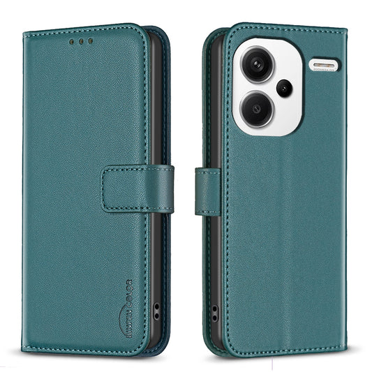 BINFEN COLOR BF17 For Xiaomi Redmi Note 13 Pro+ 5G Case PU Leather Wallet Cover - Green
