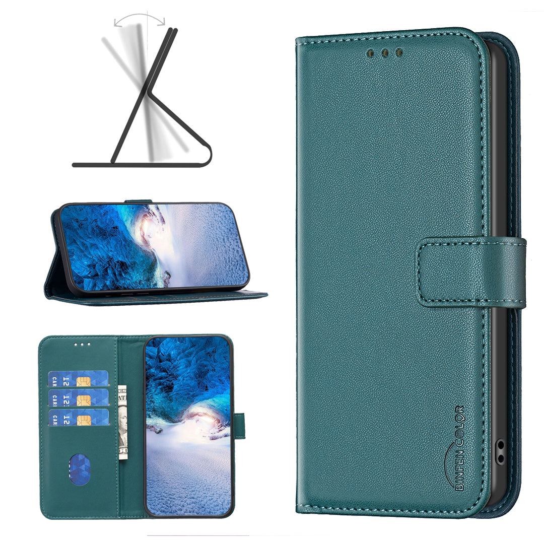 BINFEN COLOR BF17 For Xiaomi Redmi Note 13 Pro+ 5G Case PU Leather Wallet Cover - Green