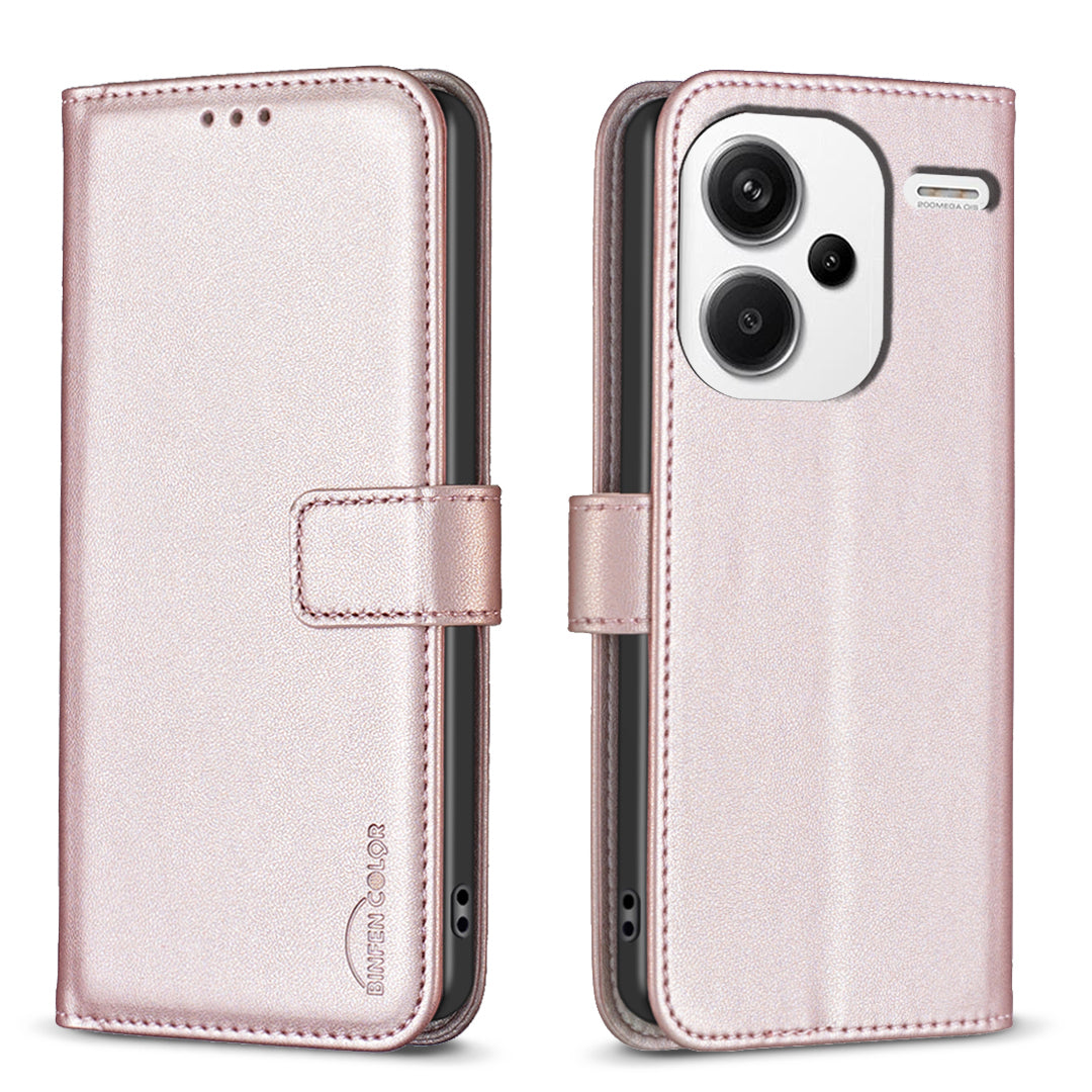 BINFEN COLOR BF17 For Xiaomi Redmi Note 13 Pro+ 5G Case PU Leather Wallet Cover - Rose Gold