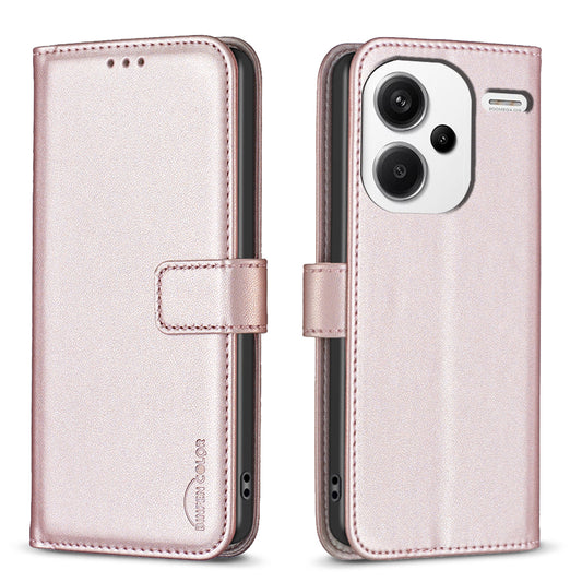 BINFEN COLOR BF17 For Xiaomi Redmi Note 13 Pro+ 5G Case PU Leather Wallet Cover - Rose Gold