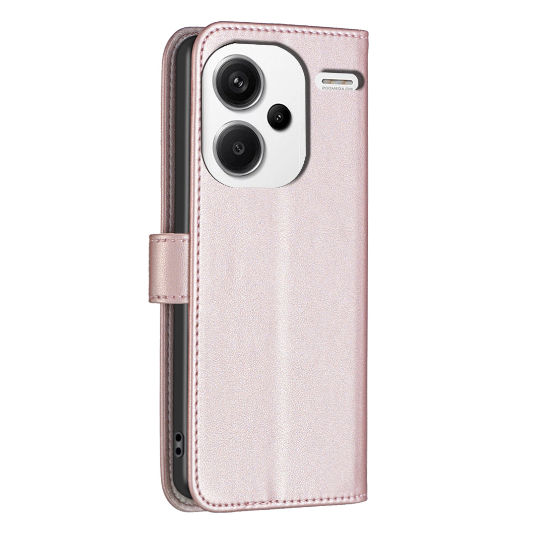 BINFEN COLOR BF17 For Xiaomi Redmi Note 13 Pro+ 5G Case PU Leather Wallet Cover - Rose Gold