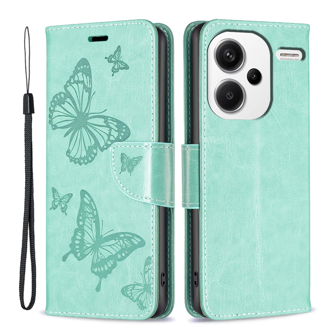 For Xiaomi Redmi Note 13 Pro+ 5G Leather Case with Wallet Stand Butterfly Imprinted - Green
