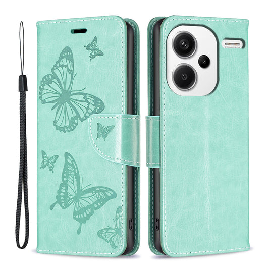 For Xiaomi Redmi Note 13 Pro+ 5G Leather Case with Wallet Stand Butterfly Imprinted - Green