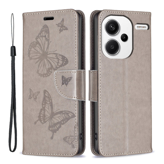 For Xiaomi Redmi Note 13 Pro+ 5G Leather Case with Wallet Stand Butterfly Imprinted - Grey