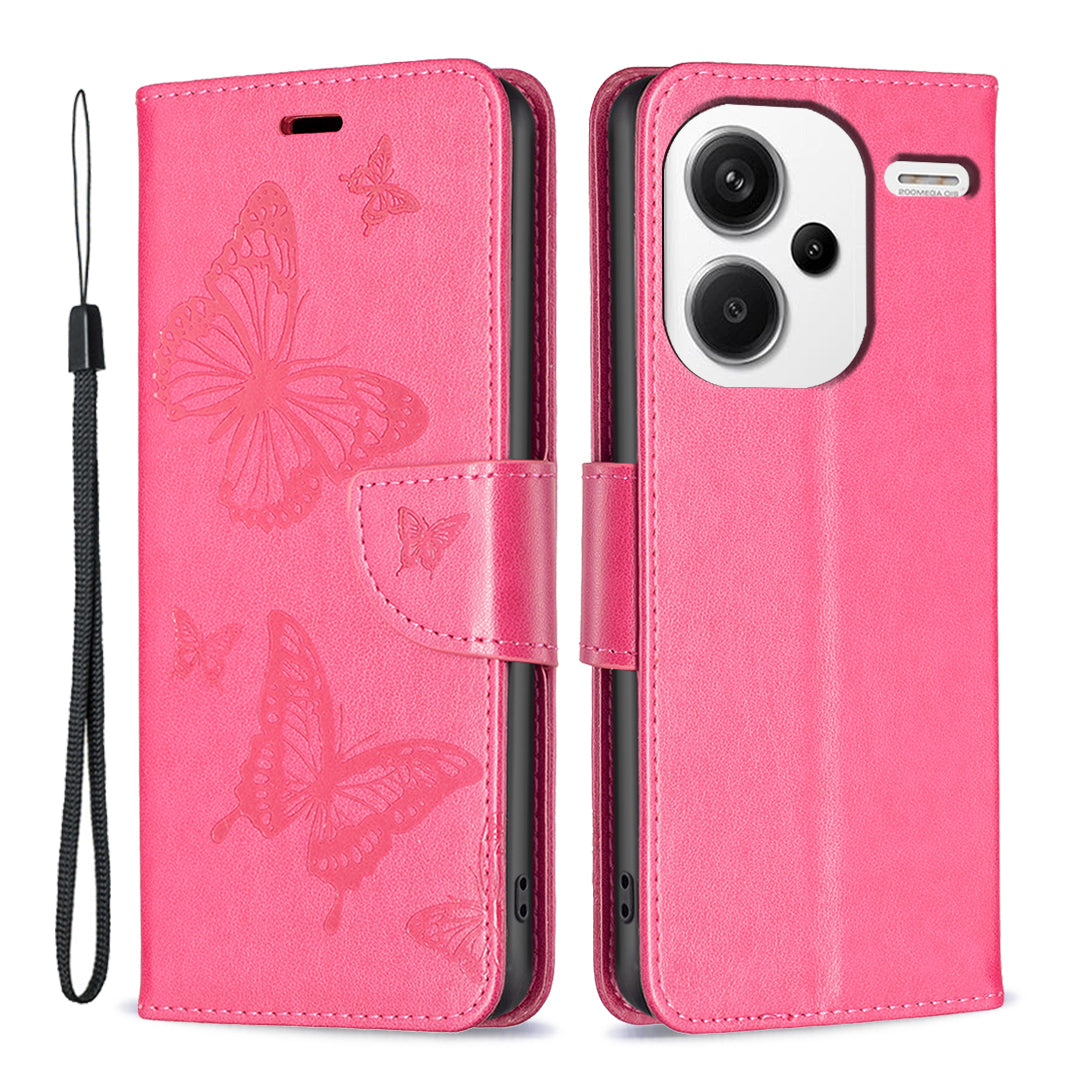 For Xiaomi Redmi Note 13 Pro+ 5G Leather Case with Wallet Stand Butterfly Imprinted - Rose