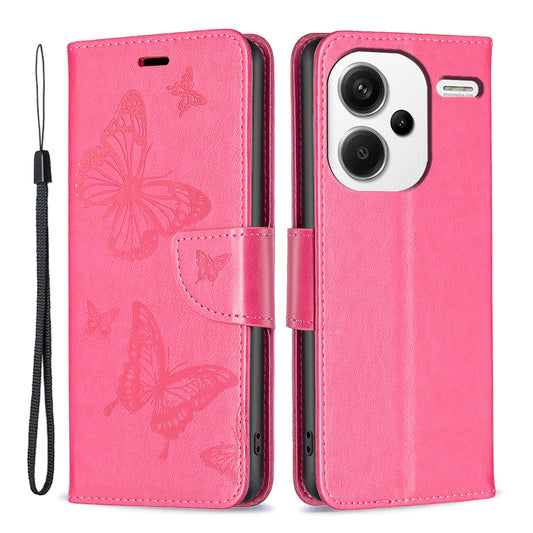 For Xiaomi Redmi Note 13 Pro+ 5G Leather Case with Wallet Stand Butterfly Imprinted - Rose