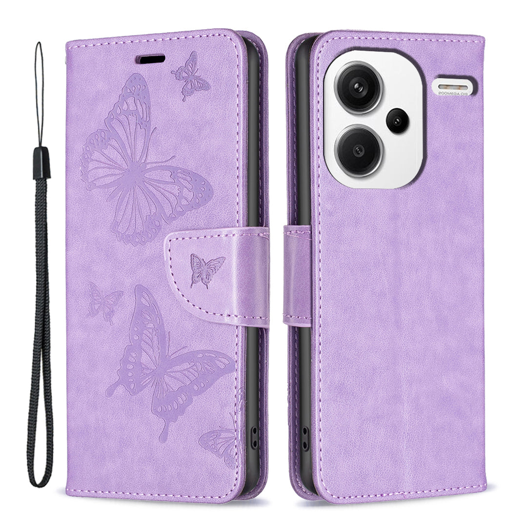 For Xiaomi Redmi Note 13 Pro+ 5G Leather Case with Wallet Stand Butterfly Imprinted - Purple