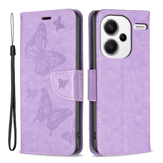 For Xiaomi Redmi Note 13 Pro+ 5G Leather Case with Wallet Stand Butterfly Imprinted - Purple