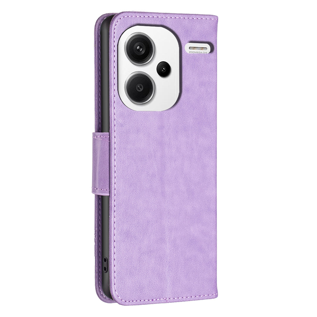 For Xiaomi Redmi Note 13 Pro+ 5G Leather Case with Wallet Stand Butterfly Imprinted - Purple