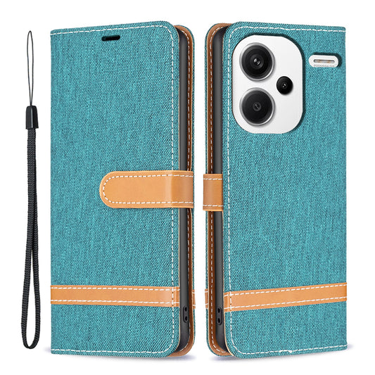 For Xiaomi Redmi Note 13 Pro+ 5G Wallet Case Jeans Cloth Texture Phone Cover - Green