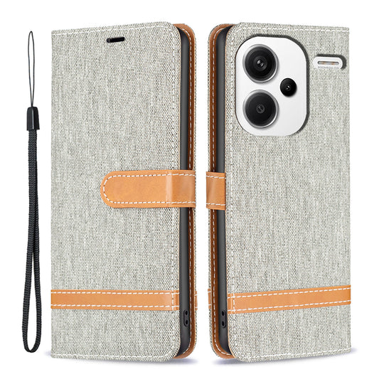 For Xiaomi Redmi Note 13 Pro+ 5G Wallet Case Jeans Cloth Texture Phone Cover - Grey