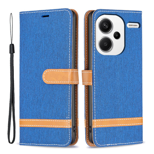 For Xiaomi Redmi Note 13 Pro+ 5G Wallet Case Jeans Cloth Texture Phone Cover - Sapphire