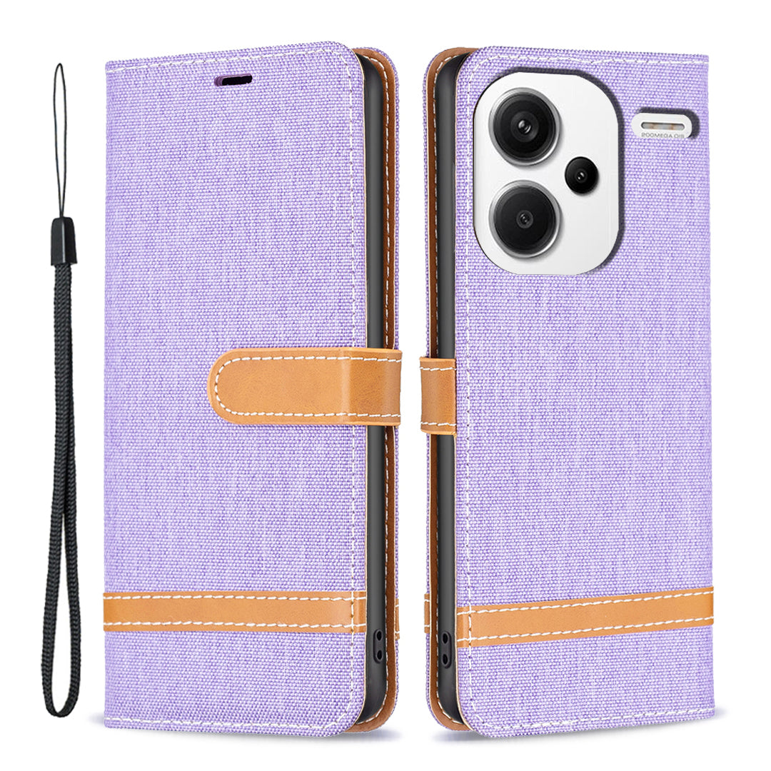 For Xiaomi Redmi Note 13 Pro+ 5G Wallet Case Jeans Cloth Texture Phone Cover - Purple