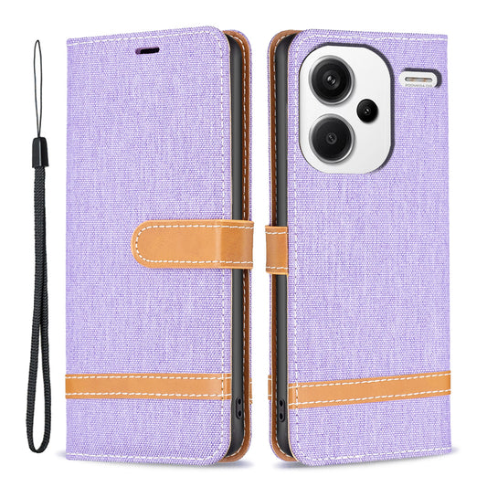 For Xiaomi Redmi Note 13 Pro+ 5G Wallet Case Jeans Cloth Texture Phone Cover - Purple
