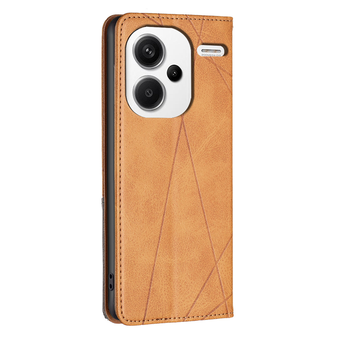 For Xiaomi Redmi Note 13 Pro+ 5G Case PU Leather Phone Cover with TPU Shockproof Shell - Yellow