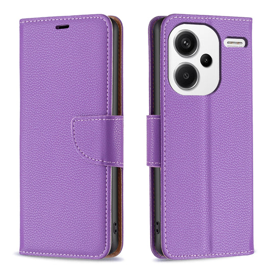 For Xiaomi Redmi Note 13 Pro+ 5G Wallet Case PU Leather Litchi Texture Flip Phone Cover - Purple