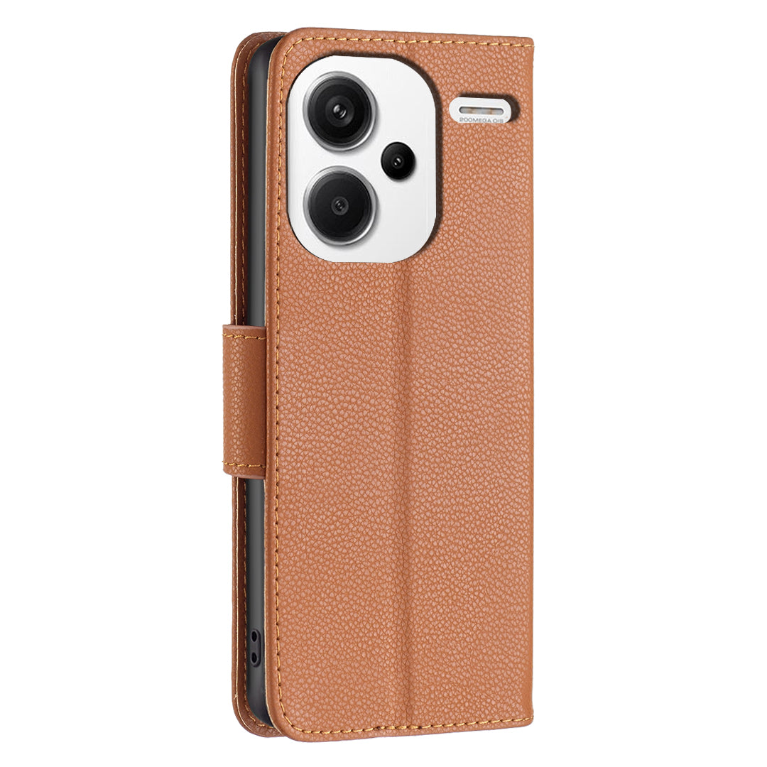 For Xiaomi Redmi Note 13 Pro+ 5G Wallet Case PU Leather Litchi Texture Flip Phone Cover - Brown