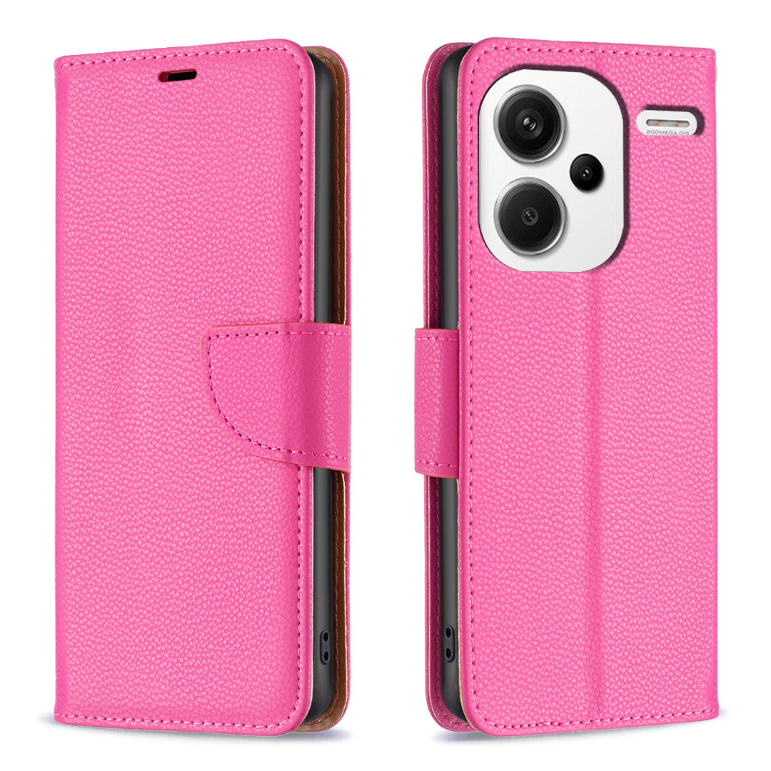 For Xiaomi Redmi Note 13 Pro+ 5G Wallet Case PU Leather Litchi Texture Flip Phone Cover - Rose