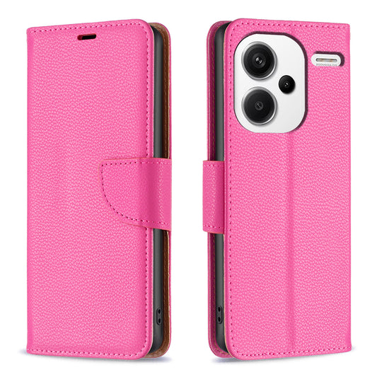 For Xiaomi Redmi Note 13 Pro+ 5G Wallet Case PU Leather Litchi Texture Flip Phone Cover - Rose