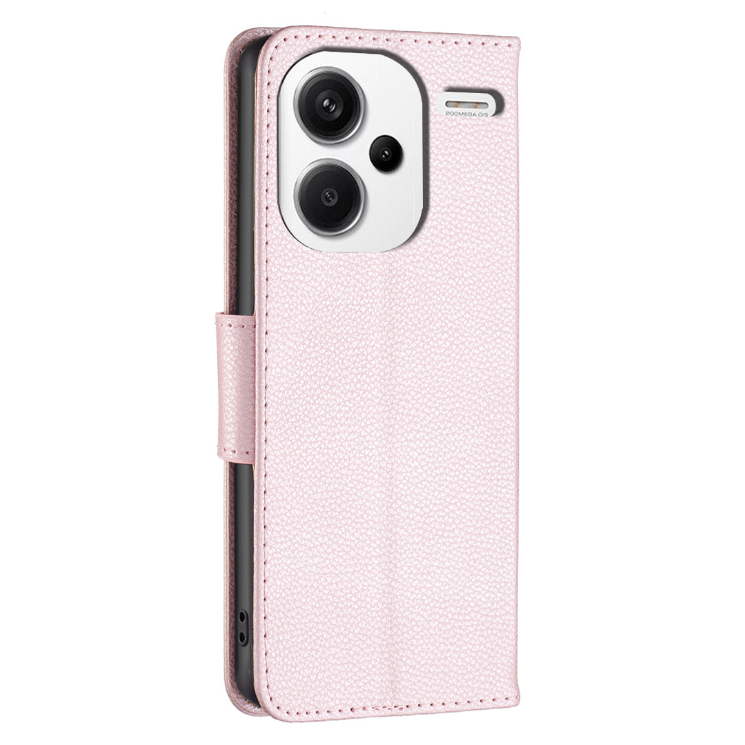 For Xiaomi Redmi Note 13 Pro+ 5G Wallet Case PU Leather Litchi Texture Flip Phone Cover - Rose Gold
