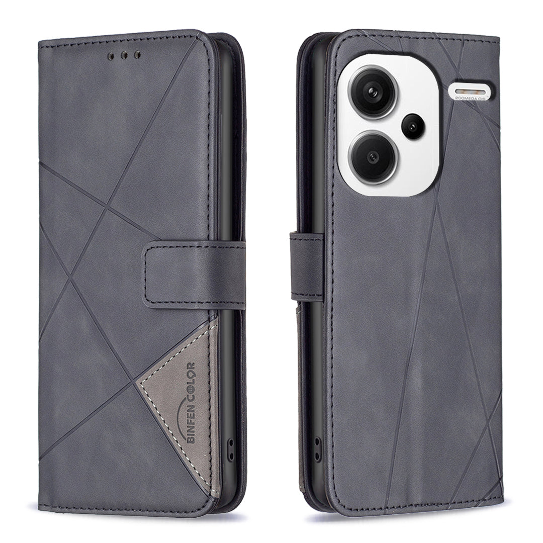 BINFEN COLOR BF05 For Xiaomi Redmi Note 13 Pro+ 5G Phone Case PU Leather Magnetic Protect Cover - Black