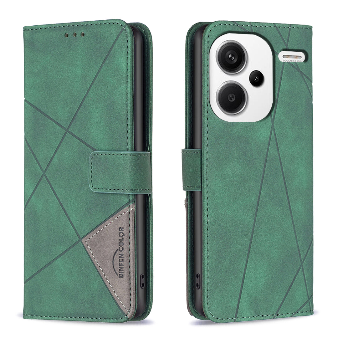 BINFEN COLOR BF05 For Xiaomi Redmi Note 13 Pro+ 5G Phone Case PU Leather Magnetic Protect Cover - Green