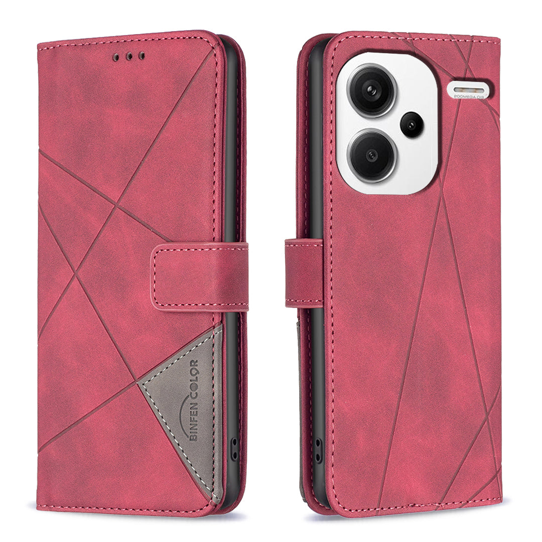 BINFEN COLOR BF05 For Xiaomi Redmi Note 13 Pro+ 5G Phone Case PU Leather Magnetic Protect Cover - Red