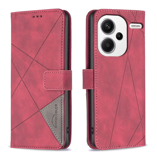 BINFEN COLOR BF05 For Xiaomi Redmi Note 13 Pro+ 5G Phone Case PU Leather Magnetic Protect Cover - Red