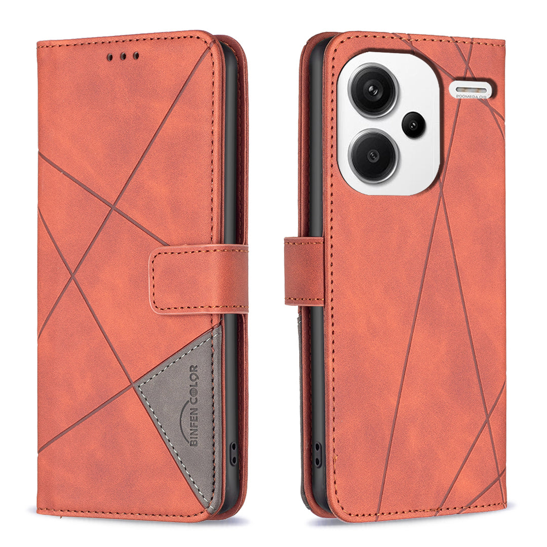 BINFEN COLOR BF05 For Xiaomi Redmi Note 13 Pro+ 5G Phone Case PU Leather Magnetic Protect Cover - Brown