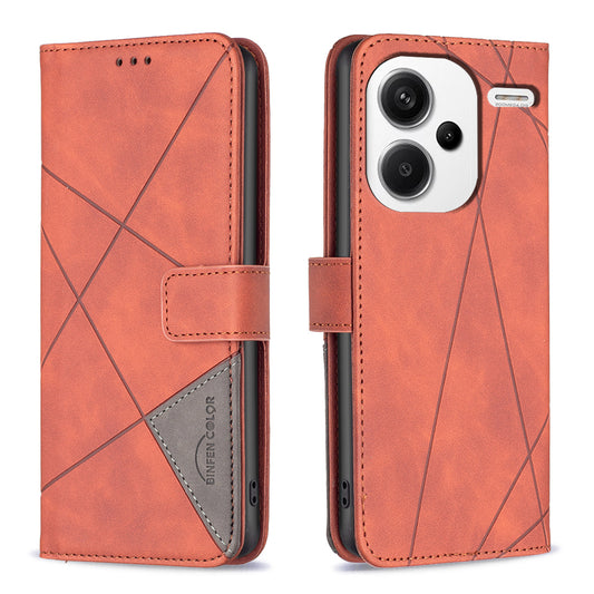 BINFEN COLOR BF05 For Xiaomi Redmi Note 13 Pro+ 5G Phone Case PU Leather Magnetic Protect Cover - Brown