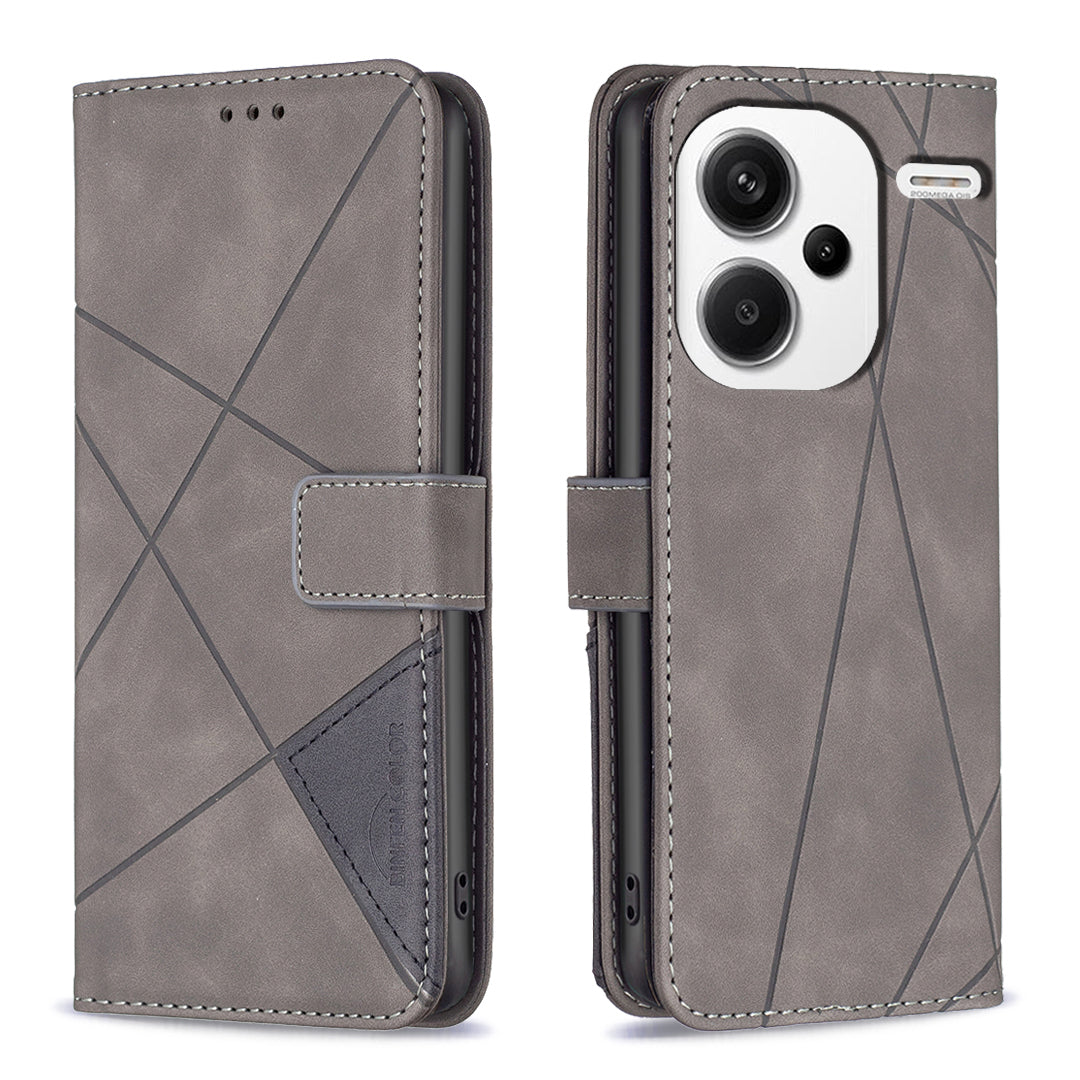 BINFEN COLOR BF05 For Xiaomi Redmi Note 13 Pro+ 5G Phone Case PU Leather Magnetic Protect Cover - Grey