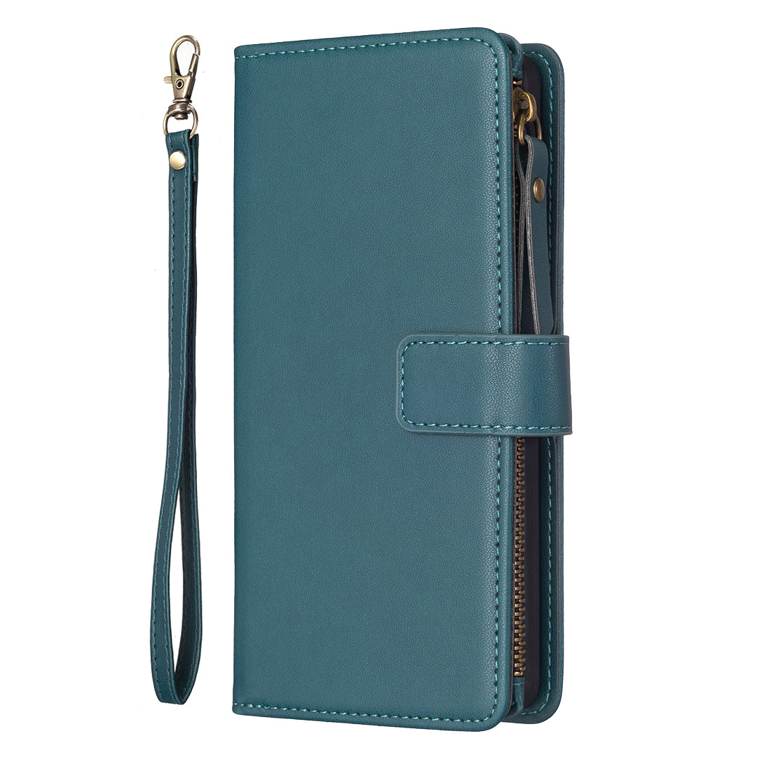 BF Style-19 for Xiaomi Redmi Note 13 Pro+ 5G Leather Wallet Case Zipper Pocket Stand Phone Cover - Green