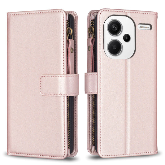 BF Style-19 for Xiaomi Redmi Note 13 Pro+ 5G Leather Wallet Case Zipper Pocket Stand Phone Cover - Rose Gold