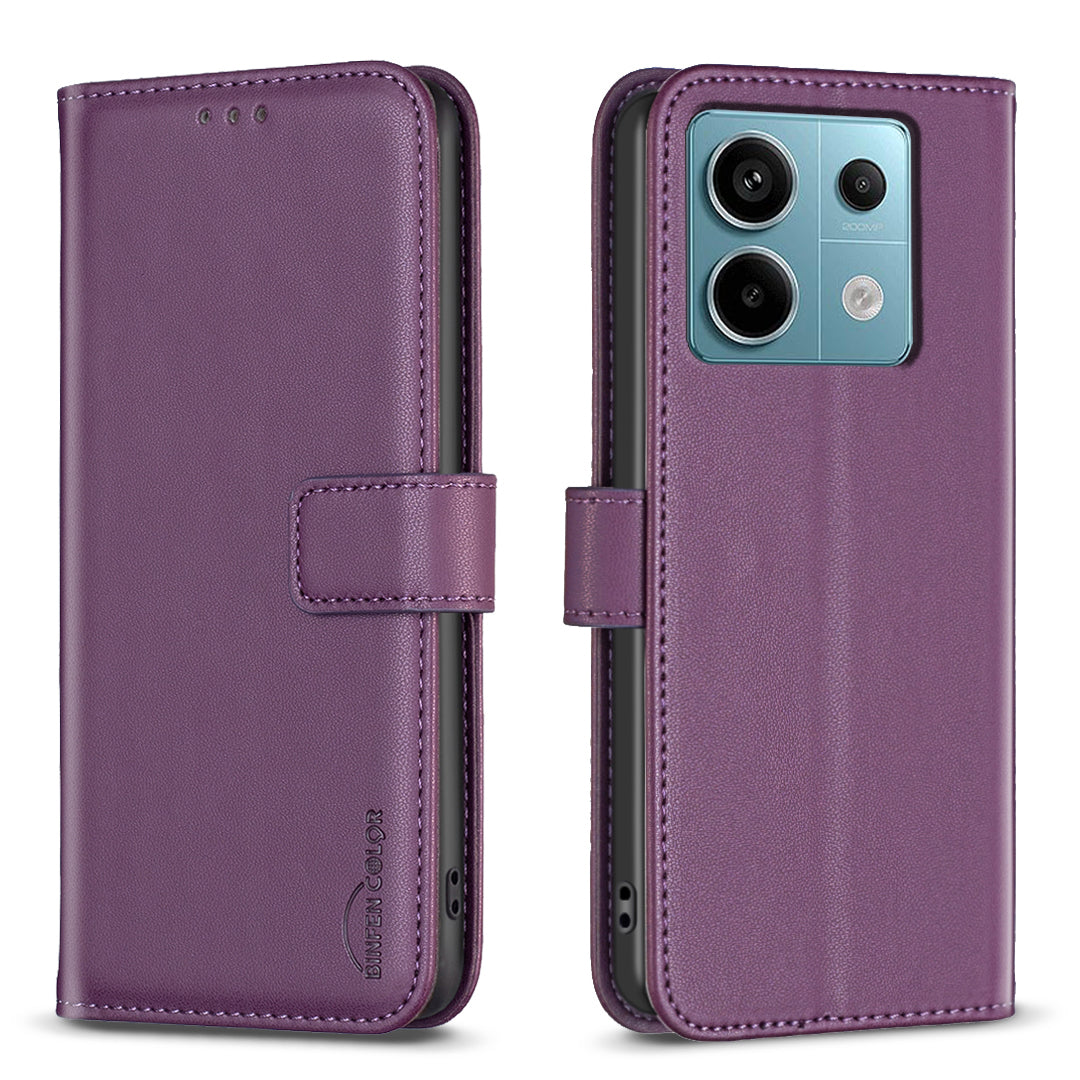BINFEN COLOR BF17 For Xiaomi Redmi Note 13 Pro 5G / Poco X6 5G Case Wallet Phone Leather Cover - Dark Purple