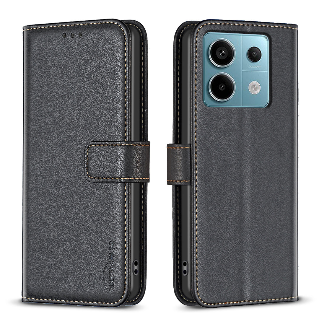 BINFEN COLOR BF17 For Xiaomi Redmi Note 13 Pro 5G / Poco X6 5G Case Wallet Phone Leather Cover - Black
