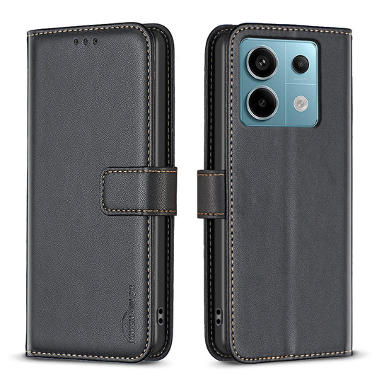 BINFEN COLOR BF17 For Xiaomi Redmi Note 13 Pro 5G / Poco X6 5G Case Wallet Phone Leather Cover - Black