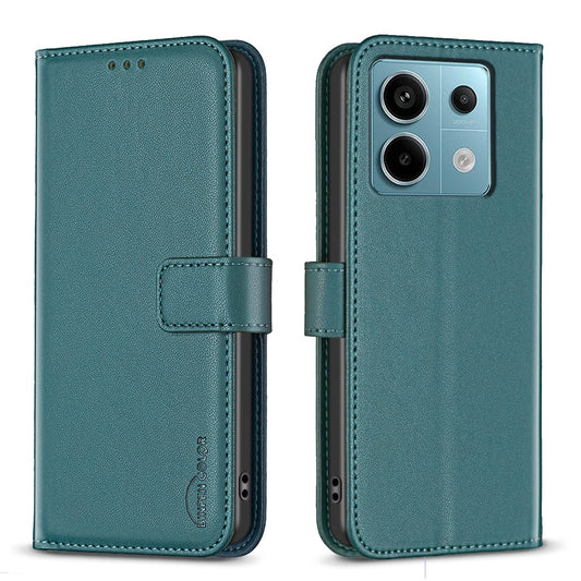 BINFEN COLOR BF17 For Xiaomi Redmi Note 13 Pro 5G / Poco X6 5G Case Wallet Phone Leather Cover - Green