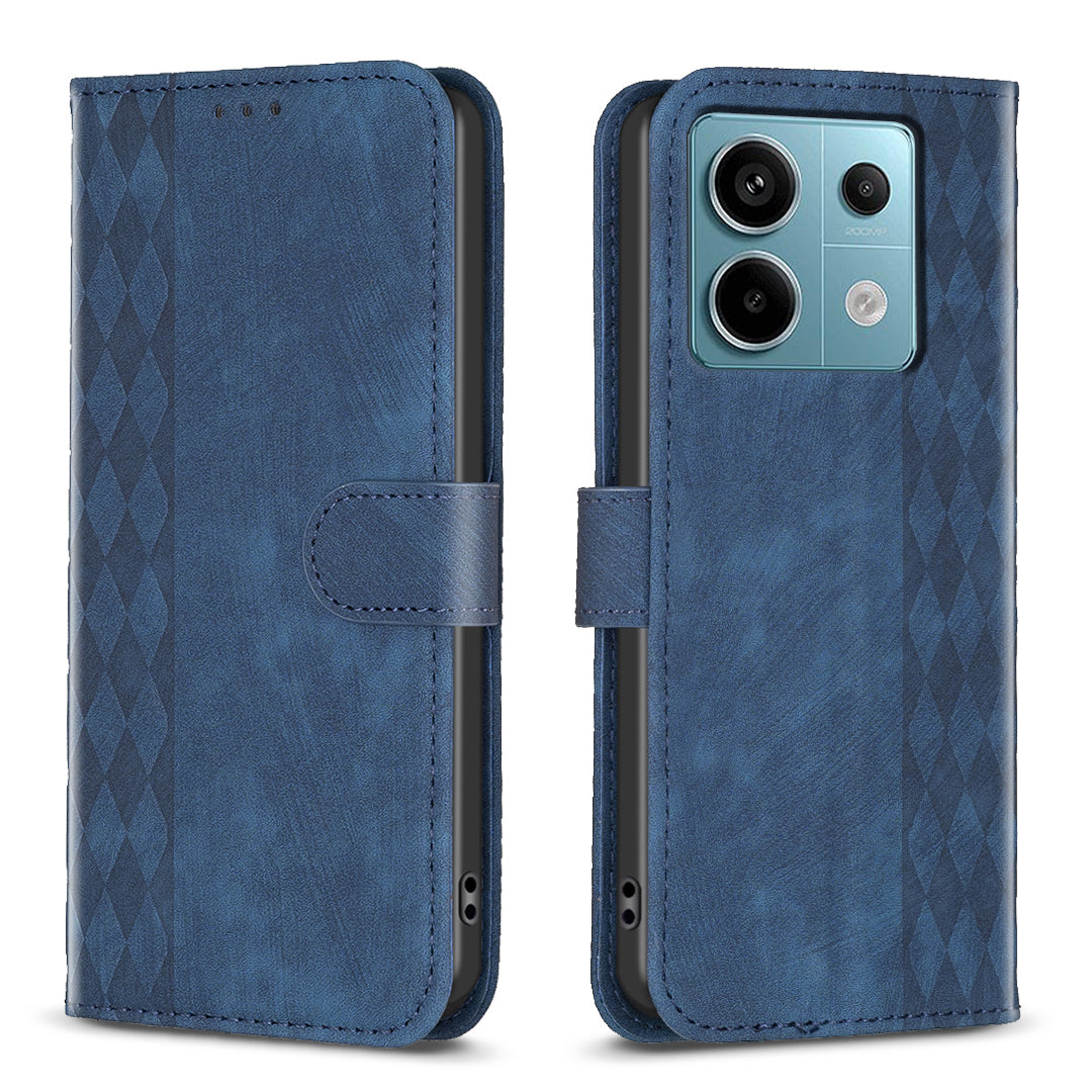 For Xiaomi Redmi Note 13 Pro 5G / Poco X6 5G Leather Case Grid Pattern Folio Wallet Phone Cover - Blue
