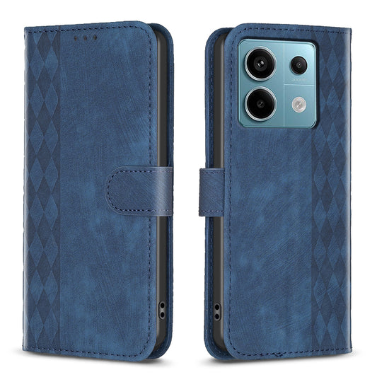 For Xiaomi Redmi Note 13 Pro 5G / Poco X6 5G Leather Case Grid Pattern Folio Wallet Phone Cover - Blue