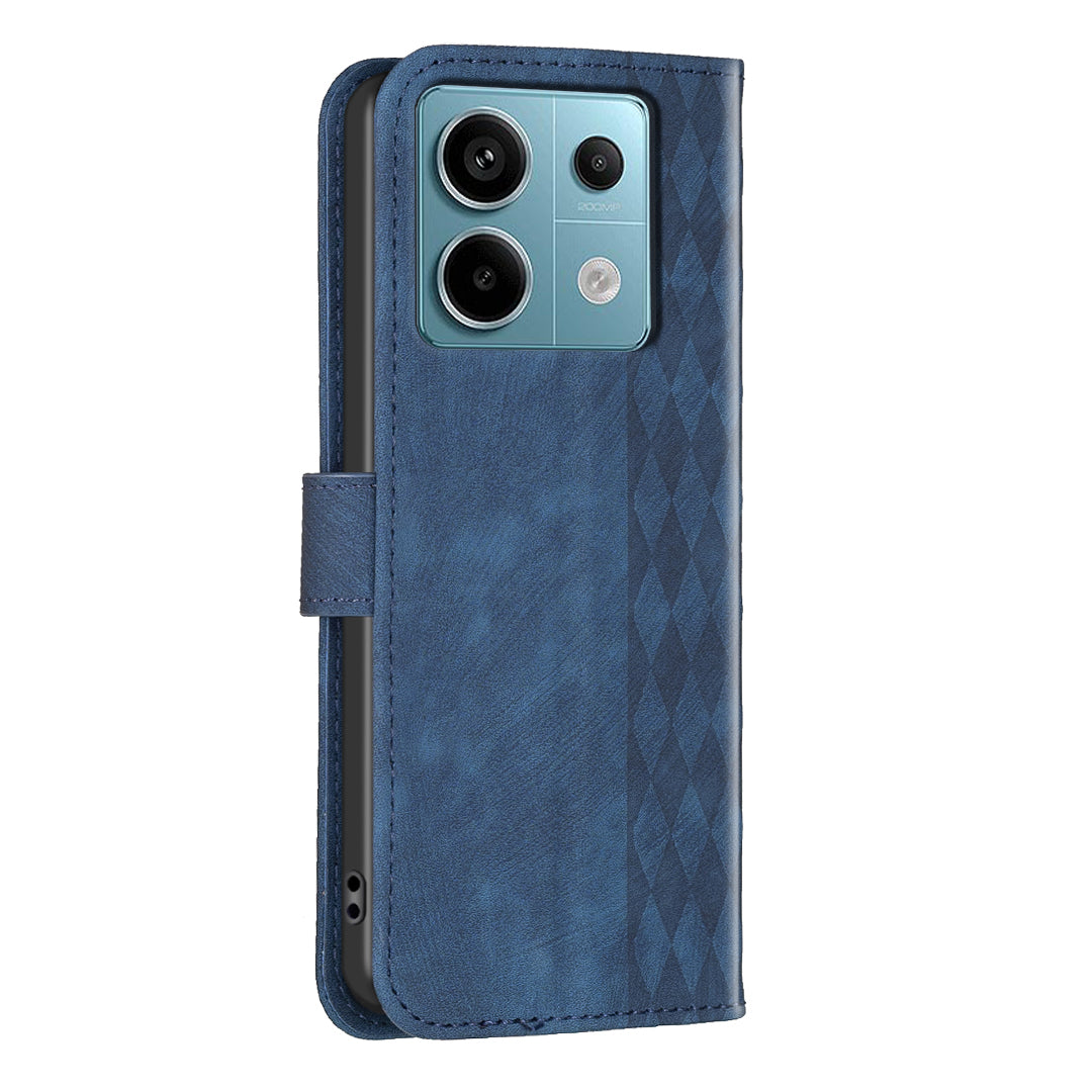 For Xiaomi Redmi Note 13 Pro 5G / Poco X6 5G Leather Case Grid Pattern Folio Wallet Phone Cover - Blue