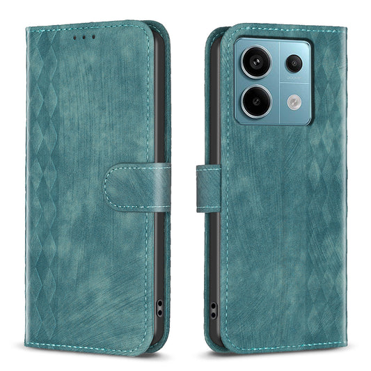 For Xiaomi Redmi Note 13 Pro 5G / Poco X6 5G Leather Case Grid Pattern Folio Wallet Phone Cover - Green
