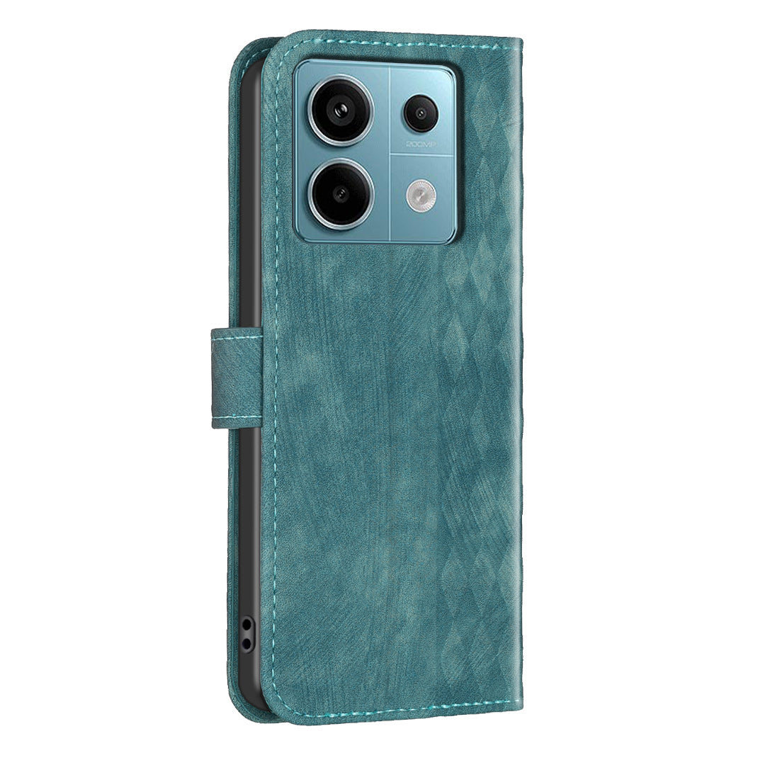 For Xiaomi Redmi Note 13 Pro 5G / Poco X6 5G Leather Case Grid Pattern Folio Wallet Phone Cover - Green