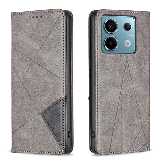 For Xiaomi Redmi Note 13 Pro 5G / Poco X6 5G PU Leather Case Stand Magnetic Closure Flip Phone Cover - Grey