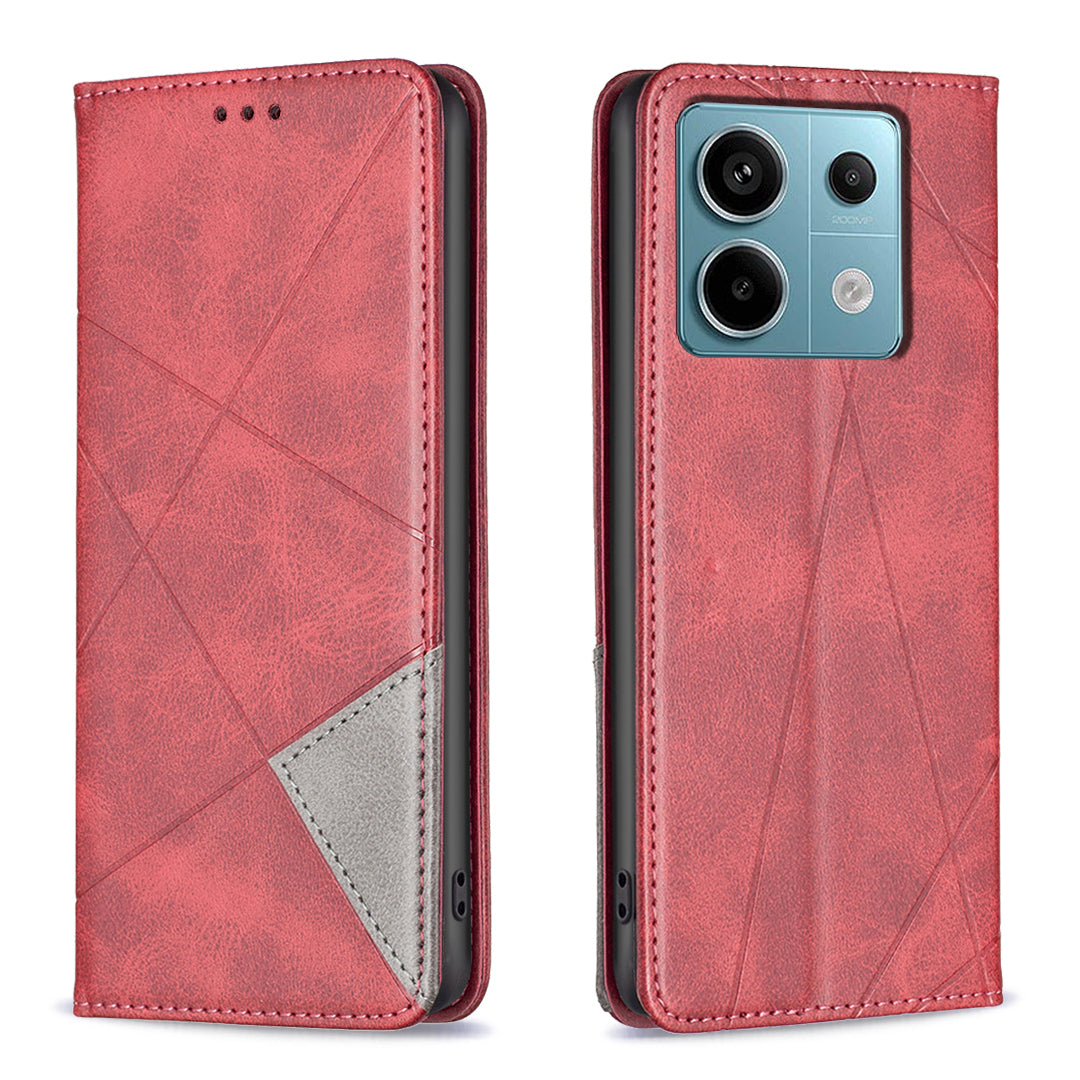 For Xiaomi Redmi Note 13 Pro 5G / Poco X6 5G PU Leather Case Stand Magnetic Closure Flip Phone Cover - Red