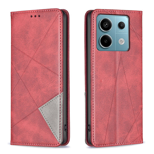 For Xiaomi Redmi Note 13 Pro 5G / Poco X6 5G PU Leather Case Stand Magnetic Closure Flip Phone Cover - Red