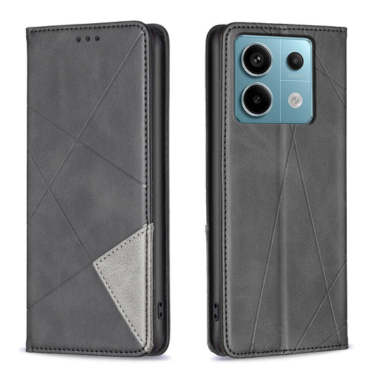 For Xiaomi Redmi Note 13 Pro 5G / Poco X6 5G PU Leather Case Stand Magnetic Closure Flip Phone Cover - Black