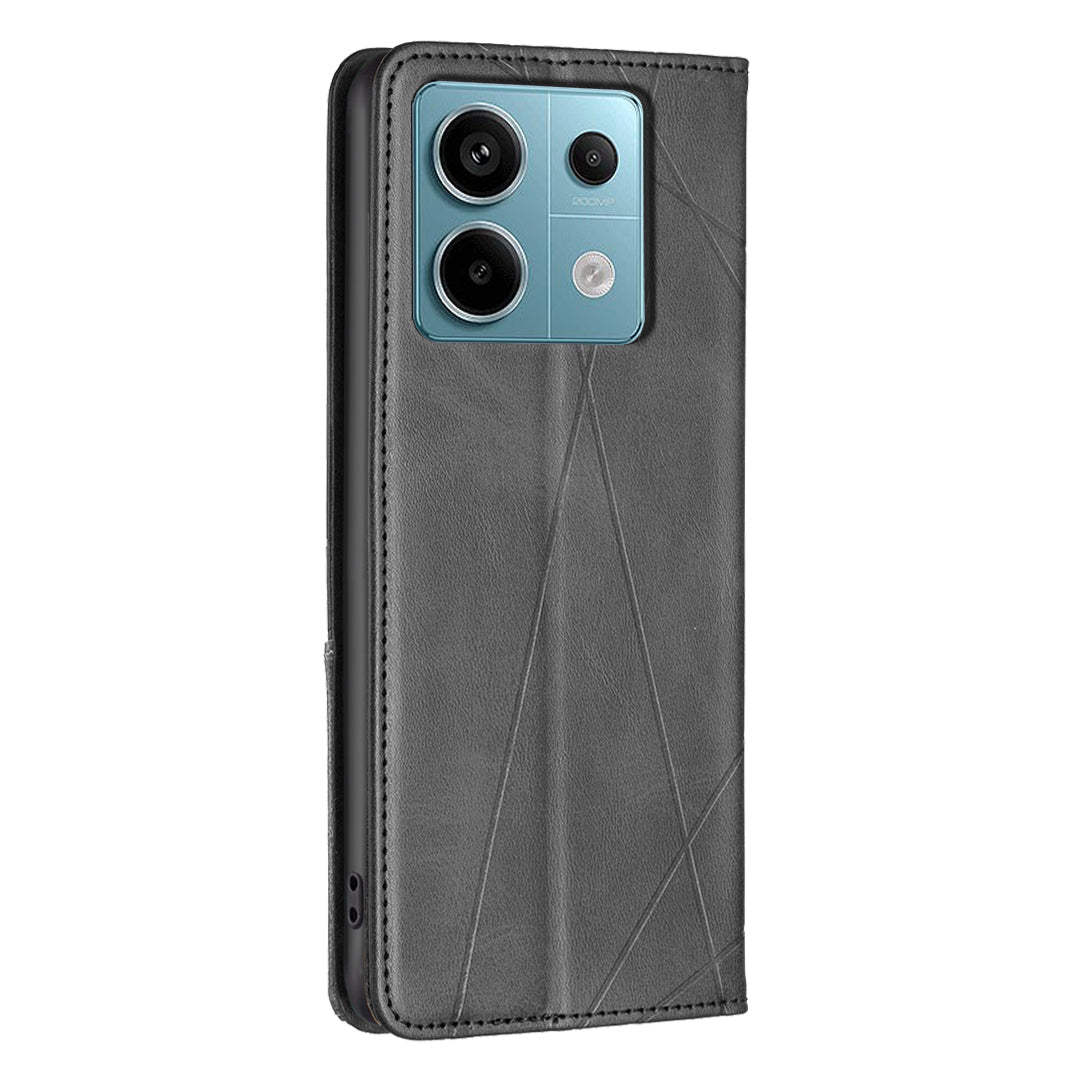 For Xiaomi Redmi Note 13 Pro 5G / Poco X6 5G PU Leather Case Stand Magnetic Closure Flip Phone Cover - Black