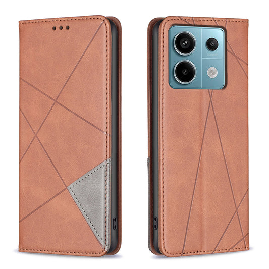 For Xiaomi Redmi Note 13 Pro 5G / Poco X6 5G PU Leather Case Stand Magnetic Closure Flip Phone Cover - Brown