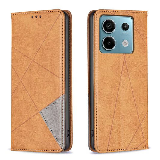 For Xiaomi Redmi Note 13 Pro 5G / Poco X6 5G PU Leather Case Stand Magnetic Closure Flip Phone Cover - Yellow